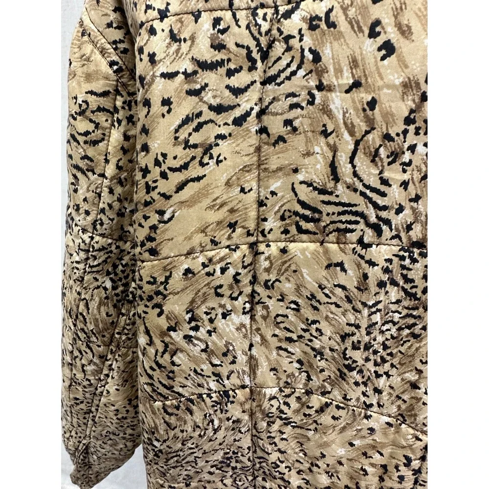 Clio Vintage 90s Quilted Jacket Medium Tan Vintage Animal Print Silk Puffer Coat - Picture 16 of 16